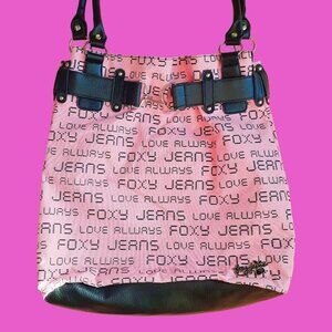 Y2K Foxy Jeans Large Tote Bag Bubblegum Pink Canvas Faux Leather 14 x 14